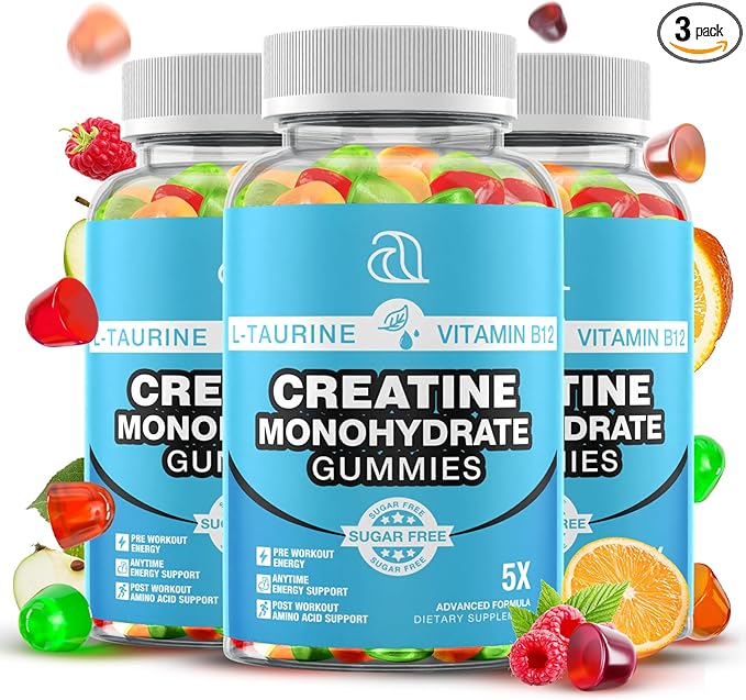 Creatine Gummies for Women &amp Men - Creatine Monohydrate Gummies Tasty Chewable Supplement Muscle Support &amp Energy Boost (3 Pack)