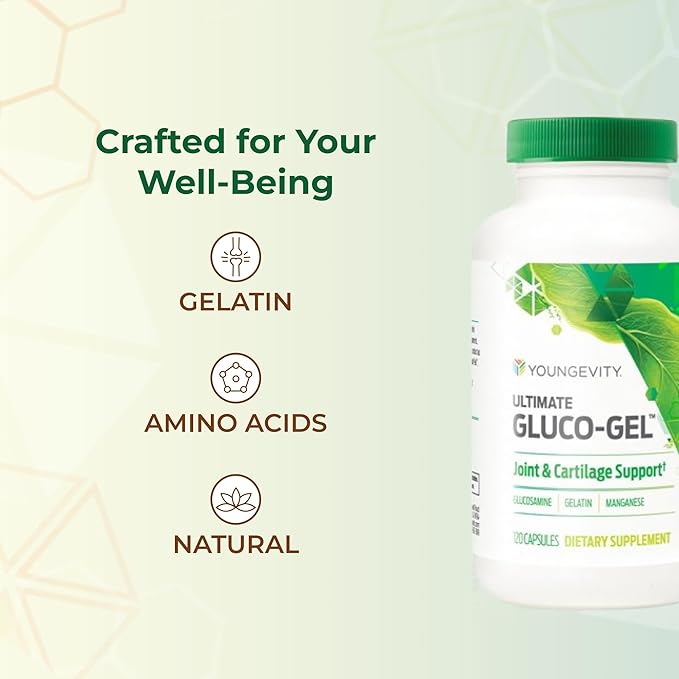 Youngevity Ultimate Gluco-Gel™ – Bone Support Supplement with Glucosamine Sulfate and Gelatin – 120 Capsules