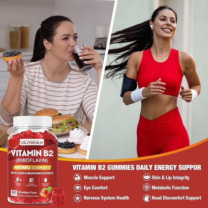 Vitamin B2 Riboflavin 400mg Gummies for Energy &amp Metabolism Support - Delicious Strawberries Flavor Vegan Gummies - Non-GMO Gluten Free - 120 Count