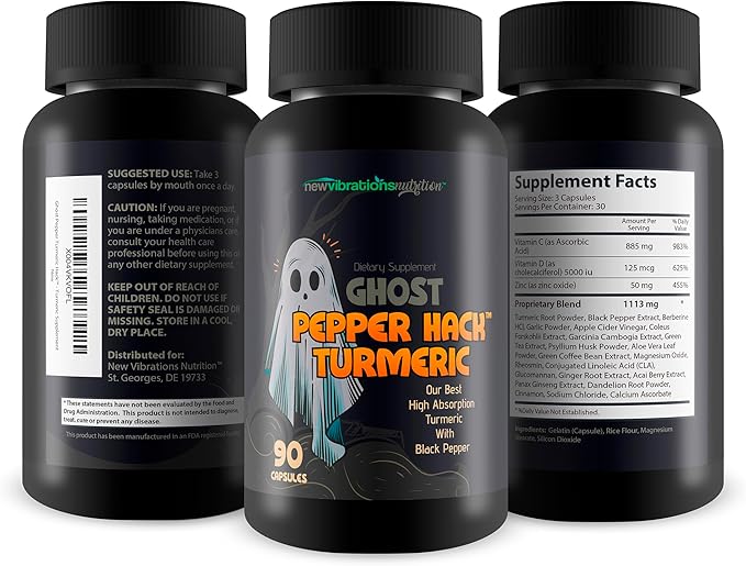 Ghost Pepper Hack Turmeric - Our Best Gold Turmeric Curcumin with Black Pepper Supplement - Super High Absorption Turmiric Capsules - Curcumin Turmeric Black Pepper Supplement with Vitamin C &amp Gin