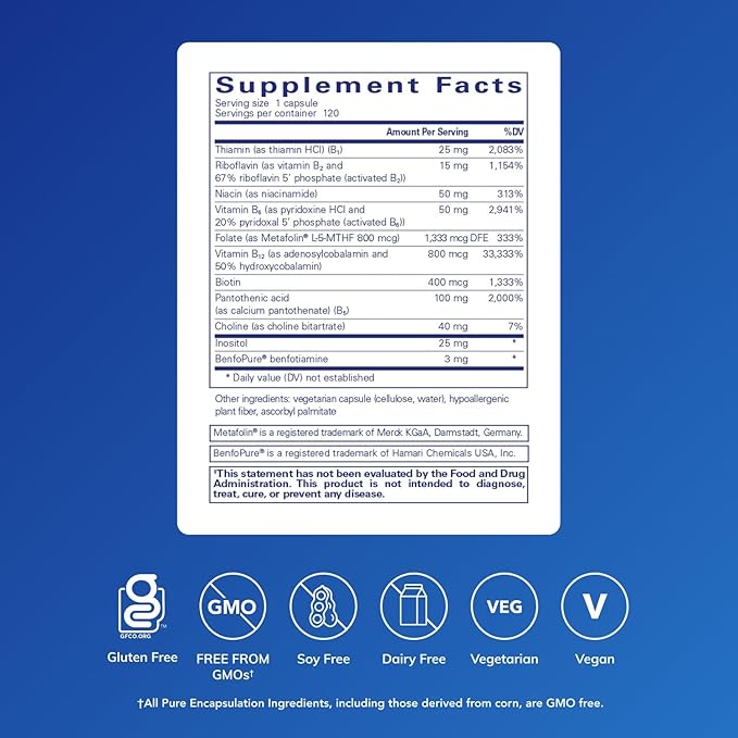 Pure Encapsulations PureGenomics B-Complex - Broad Spectrum B Vitamin Support for Genetic Expression Cellular Function Hormone Production &amp Energy Metabolism* - with Vitamin B12 &amp B6-120 Cap