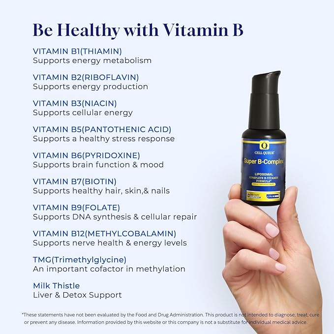 Methylated B Complex Liquid Vitamin - with Liposomal methylated B12 Folate B1 B2 B3 Niacin B6 Biotin TMG &amp Milk Thistle for Detox Metabolic Energy &amp Liver Health 1.7 Fl Oz