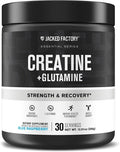 Jacked Factory Creatine + Glutamine - Creatine Supplement with L-Glutamine for Muscle Recovery Muscle Growth Increased Strength Enhanced Energy Output and Gut Health - 30 Servings Blue Raspberry