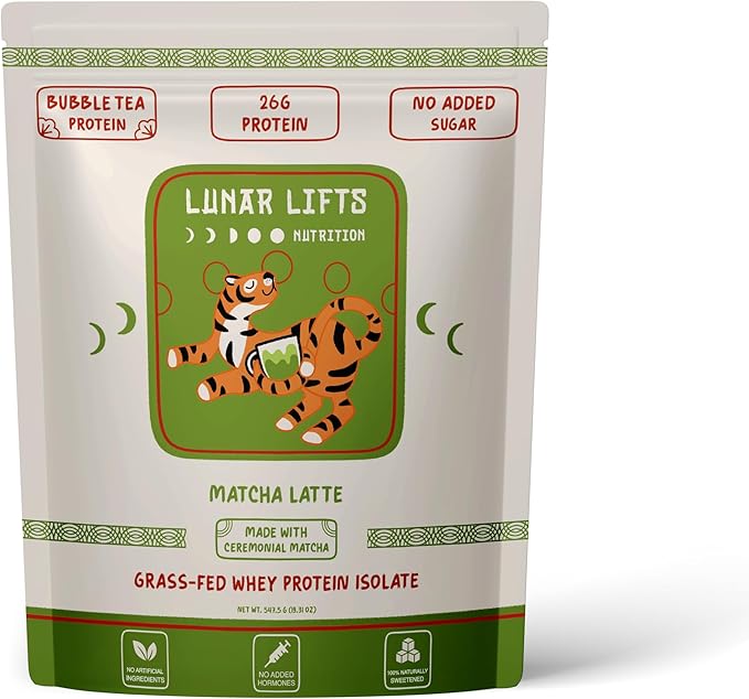 Matcha Latte Boba Protein Powder &amp Konjac Crystal Boba Bundle | 26g Grass-Fed Whey Isolate | Ceremonial-Grade Matcha | Vegan Low Calorie Ready-to-Eat Boba Pearls | No Added Sugar