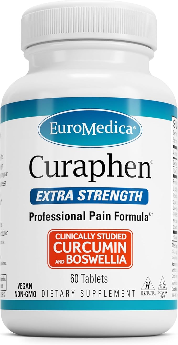 EuroMedica Curaphen Extra Strength - Curcumin &amp Boswellia Supplement for Healthy Circulation Support - Turmeric Supplement to Support Joints Muscle Health &amp Endorphin Production - 60 Tablets