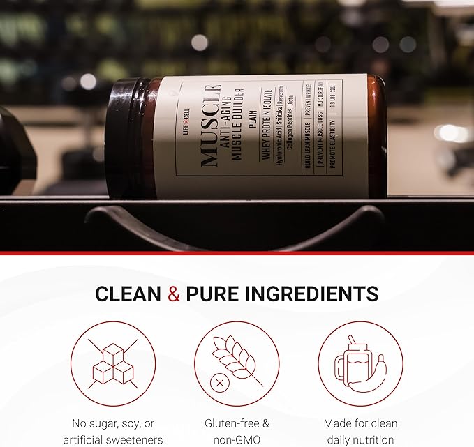 LifeCell Whey Protein – Anti-Aging Muscle Builder with Shiitake Mushroom Collagen &amp Hyaluronic Acid – Chocolate No Sugar Added Soy-Free Gluten-Free 600g (18 Servings)