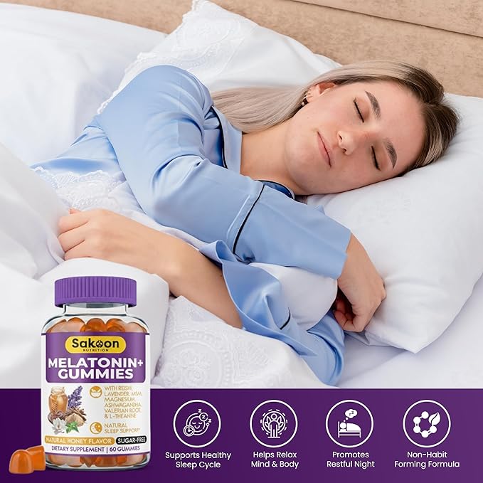 Sakoon nutrition Melatonin Gummies for Women &amp Men | 10mg Melatonin Plus Gummies with Sugar Free Natural Honey Flavor | Reishi Magnesium &amp L-Theanine | Vegan Halal Sleep Support | 60 Count