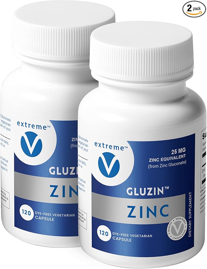 Zinc MG25 | Elemental Zinc Gluconate | Non-GMO Vegan Clean Label – 2 Bottles (240 Vegetarian Capsules)