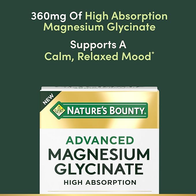 Nature's Bounty Calm Magnesium Glycinate Supplement - High Absorption Magnesium for Relaxed Mood Heart &amp Bone Health 90 Capsules
