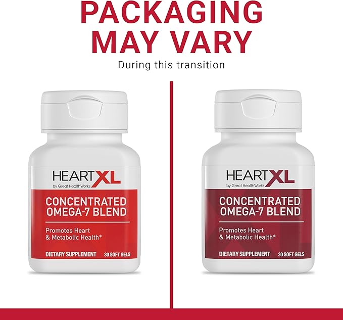 HeartXL Omega-7 Blend Cardiovascular Health Support - Promotes Healthy Metabolism - Gluten-Free Heart Health Supplement - 30 Soft Gels
