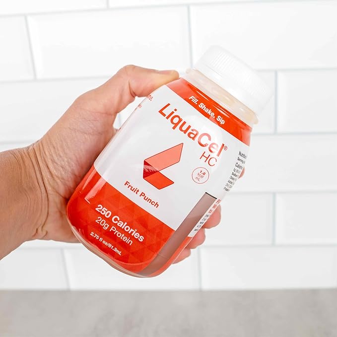 LiquaCel HC High-Calorie High-Protein Drink Fruit Punch Flavor 250 Calories &amp 20g Protein per Serving Gluten Free Kosher Suitable for Lactose Intolerance 2.75 fl oz Bottle 30ct Case