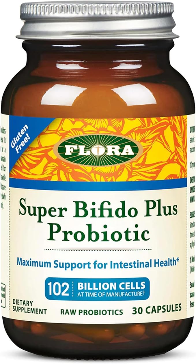 Flora Super Bifido Plus 102 Billion CFU Raw Probiotics for Men &amp Women Bifidobacterium Lactobacillus Digestion IBS Immune System Gut Balance Supplements - 30 Vegetarian Capsules