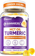 Turmeric Curcumin 1000mg/ 500mg with Ginger Gummies w/MCT Oil C8 C10 95% Turmeric Curcumin Supplement with Black Pepper Extract Support Mobility Comfort Antioxidant Energy Sugar Free 1Pack