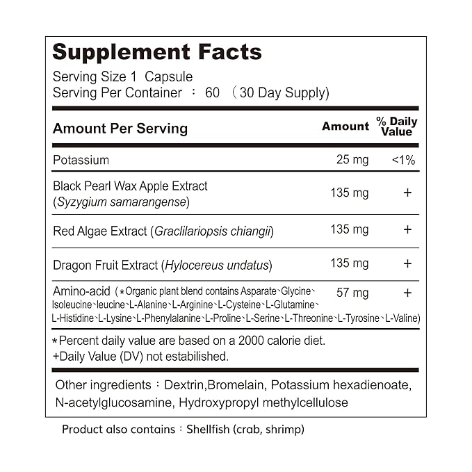FSN FRUSIRNAG Gut Health Supplement with Black Pearl Wax Apple Supports Healthy Digestion Non-GMO Gluten-Free Chemicals/Toxin-Free 60 Capsules White