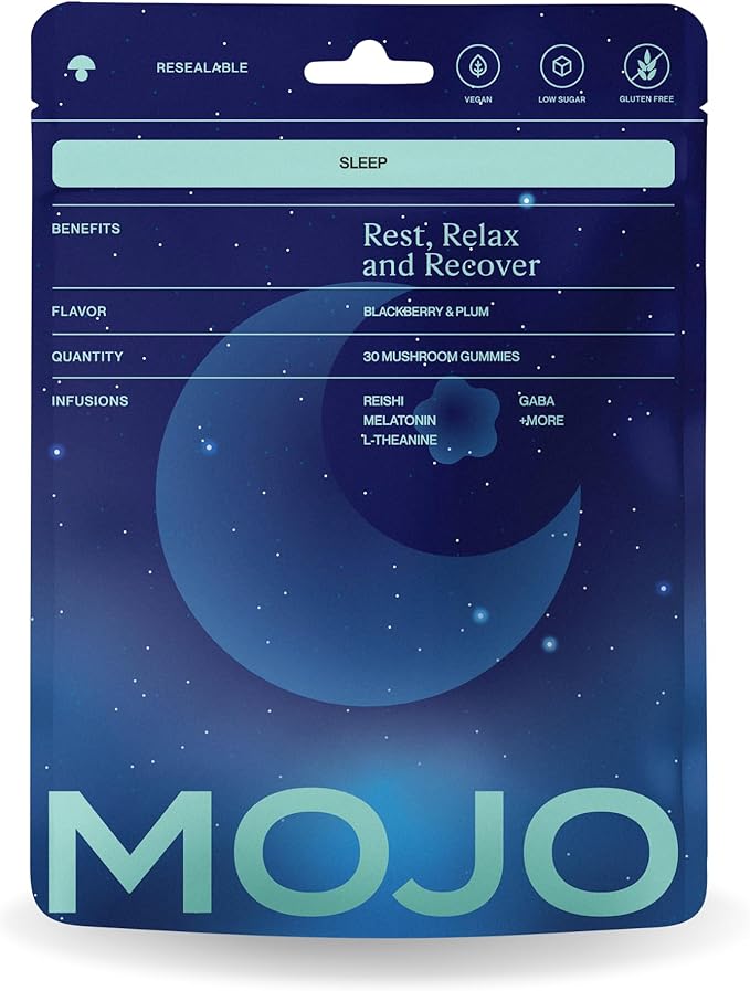 Mojo Sleep Gummies - Non-Habit Forming Sleep Aid - with Magnesium GABA Reishi Mushroom L-Theanine and Melatonin - Vegan Non-GMO - Black Berry and Plum Pack of 1 (30 Gummies)