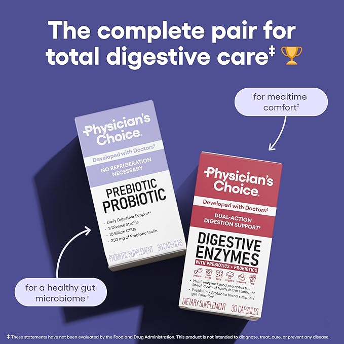 Physician's CHOICE Prebiotic-Probiotic - Multi-Strain Probiotics &amp Synergistic Prebiotics -Designed for Digestive Health Supporting Gut Microbiome - Powerful PrePro for Gut Health - for Women &am