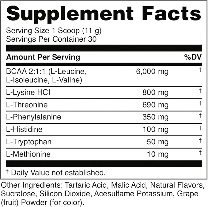 Bucked Up Essential Amino Acids - EAA Powder - Easy Mix Non Clumping Formula - for Pre/Intra Workout - Grape Flavor - 30 Servings - 11.6 oz