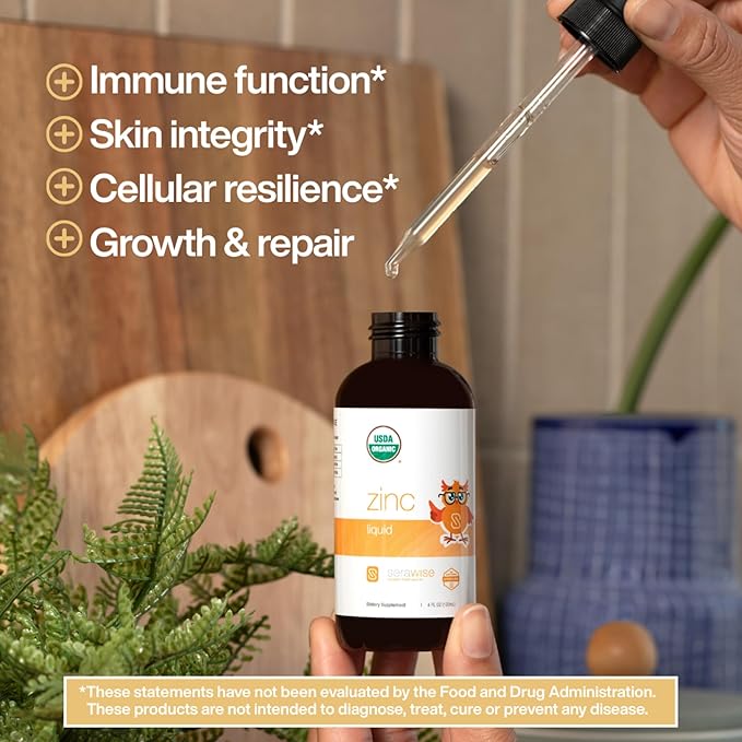 Organic Liquid Zinc by Dr. Ana Maria Temple | Immune &amp Skin Support | USDA Certified Organic No Artificial Ingredients or Natural Flavors | Family Friendly Dosing | 4 Fl Oz