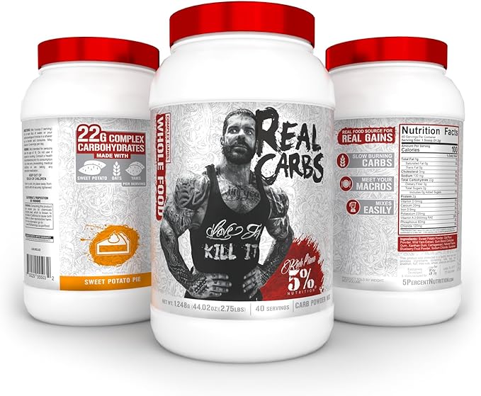 5% Nutrition Rich Piana Real Carbs with Real Food Complex Carb Powder Long-Lasting Low Glycemic Energy for Pre-Workout/Post-Workout Recovery Meal 2.75 lb 40 Servings (Sweet Potato Pie)