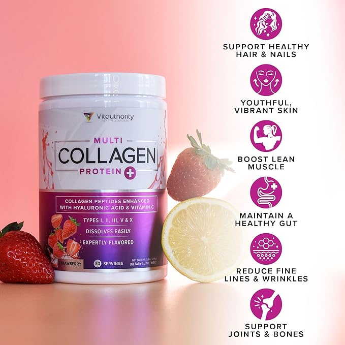 Vitauthority Multi Collagen Burn: Hydrolyzed Protein Peptides with Hyaluronic Acid and Multi Collagen Peptides Powder for Women - Hydrolyzed Flavored Collagen
