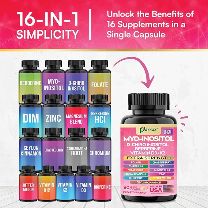 Myo-Inositol Supplement with D-Chiro Inositol DIM Berberine Vitamin D3 + K2 Methylated B12 Chromium Ceylon Cinnamon Zinc Ashwagandha Chasteberry Magnesium Bioperine Bitter Melon (2 Pack)