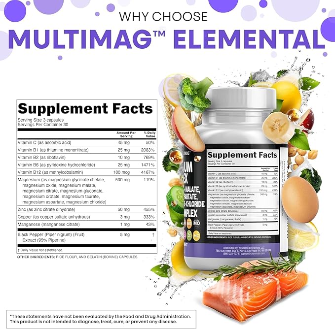Clean Nutraceuticals Magnesium Complex with Magnesium Glycinate Citrate Malate Oxide Taurate Aspartate Orotate &amp Mag Chloride Zinc Copper Manganese (90 Count (Pack of 2))
