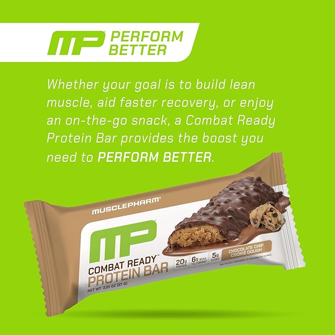 MusclePharm Combat Sport Bar Chocolate Chip Cookie Dough High Protein Bars Combat Cravings Fuel Performance &amp Meet Energy Demands 20g Protein from Whey Protein 5g Fiber Gluten Free 12 Bars