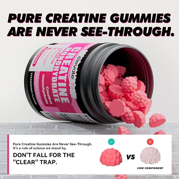 NSFCertified Creatine Monohydrate Gummies 5000mg for Men &amp Women Chewables Creatine Monohydrate for Muscle Strength Muscle Builder Energy Boost Pre-Workout Supplement(90 Count)-Strawberries