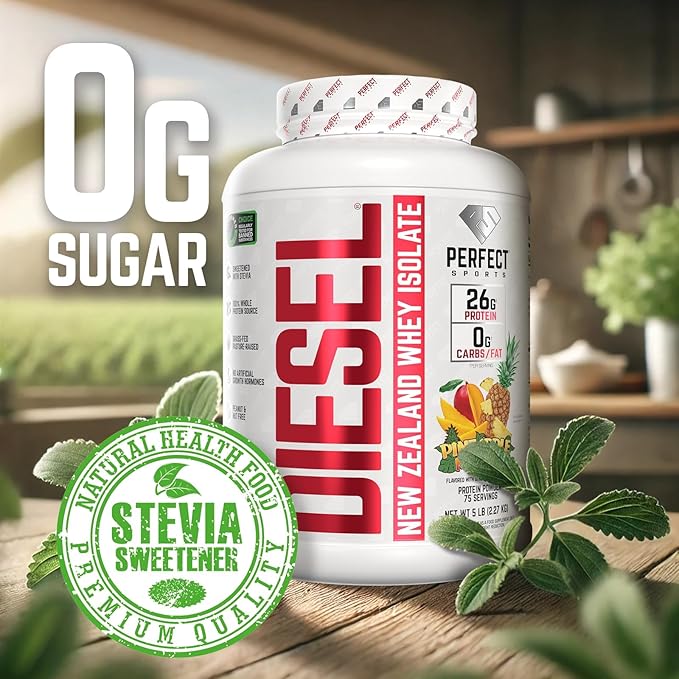 PERFECT SPORTS Diesel 100% New Zealand Whey Protein Isolate | Stevia Sweetened No Artificial Ingredients Keto | 0g Carb 0g Fat 27g Protein | 5 Pounds (Pineapple Mango)