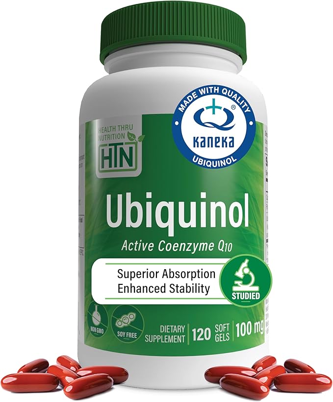 Health Thru Nutrition Ubiquinol 100mg 120 Softgels as Kaneka QH Reduced CoQ-10 | Stabilized - 3rd Party Tested | Enhanced Bioavailability | Cardiovascular &amp Mitochondria Function Support | Non-GMO