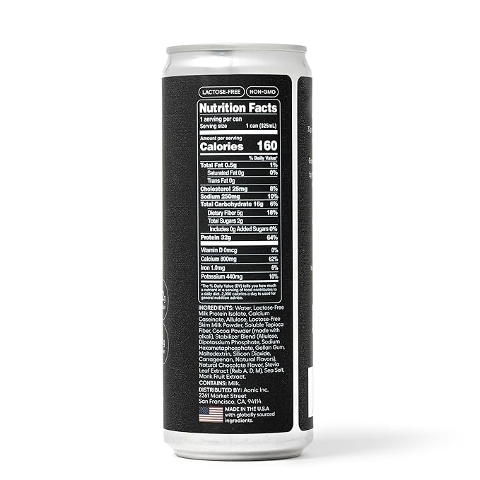 Aonic Fuel 32g Protein Shake 5g Fiber Lactose-Free Complete Amino Acid Profile No Added Sugar Made with Real Cocoa 11 fl oz (Pack of 12) - Rich Chocolate