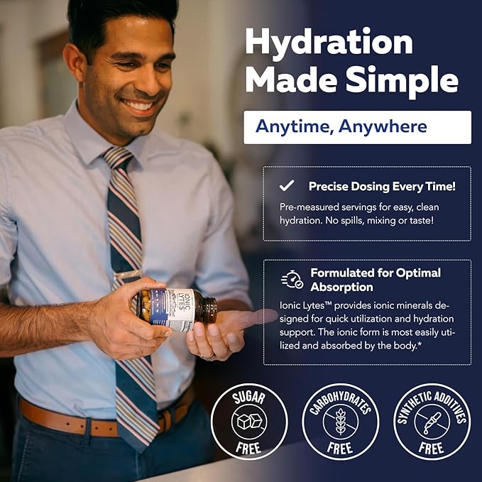 Ionic Lytes™ Electrolyte Mineral Complex with Ionic Sea Salt Fulvic &amp Humic Acid - Supports Hydration Electrolyte &amp Mineral Balance &amp Muscle Function (120 Capsules) - Soy-Free Gluten-Fr