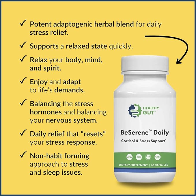 Healthy Gut BeSerene Daily | Cortisol &amp Stress Support | Supports Your Sleep and Adrenals | 30 Servings