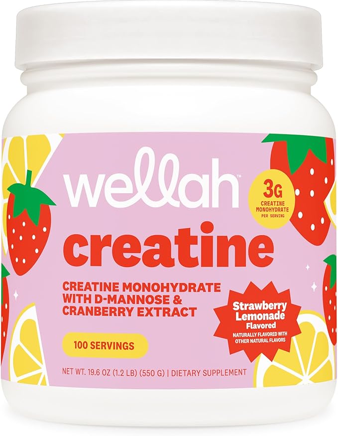 Wellah Creatine for Women - Creatine Monohydrate with Dandelion &amp Cranberry Extract (100 Servings Strawberry Lemonade)