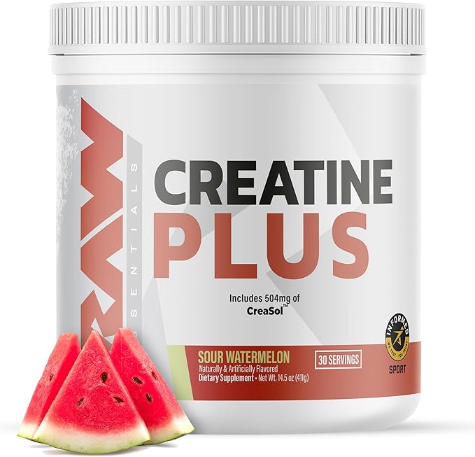 RAW Creatine Plus Creatine HMB Powder for Men &amp Women - Creatine Monohydrate Powder with HMB Taurine &amp No Added Sugar - Muscle Mass Growth Strength Building &amp Enhanced Energy - Sour Wat