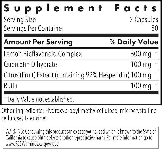 Nutricology Quercetin Bioflavonoids - Lemon Bioflavonoid Complex Rutin Citrus Extract Hesperidin Vegetarian Capsules - 100 Count