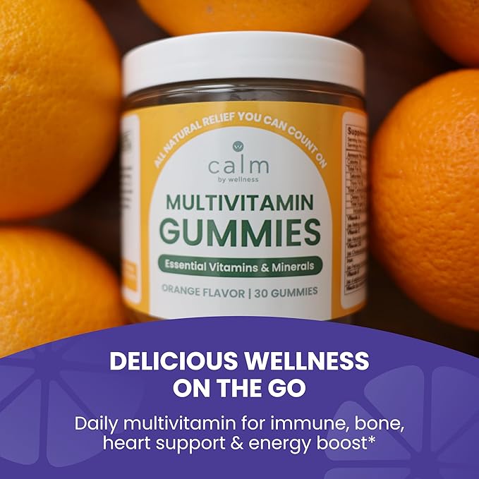 Calm by Wellness Multivitamin Gummies - All Natural Vegan Adult Multivitamin Gummy - Packed with Antioxidant Vitamins C &amp E B12 B6 Folic Acid Pantothenic Acid - Essential for Overall Health