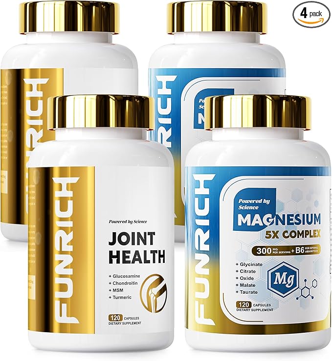 Glucosamine Chondroitin MSM &amp Magnesium Complex Supplement Set 4 individual bottles Glucosamine Complex and Magnesium Complex for Cartilage Joint Health and Muscle Bone Support- 480 Capsules