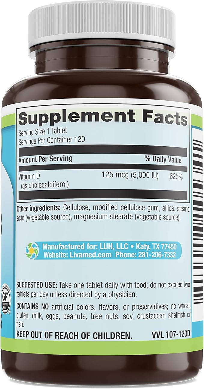 Livamed - Vitamin D3 5000 IU Veg Tabs 120 Count