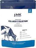 MK Supplements Grass-Fed Collagen &amp Colostrum Powder | 10g Collagen + 3g Colostrum (IgG 21%) Per Serving | Unflavored | Gut Skin &amp Joint Support | 30 Servings