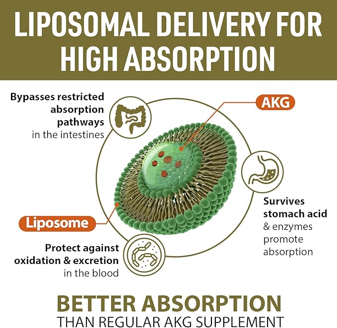 Liposomal Calcium AKG Supplement 1500 MG (Alpha-Ketoglutaric Acid) More Effective Than AAKG Ca AKG for Longevity Age Defense Cellular Energy Metabolic Function 120 Softgels