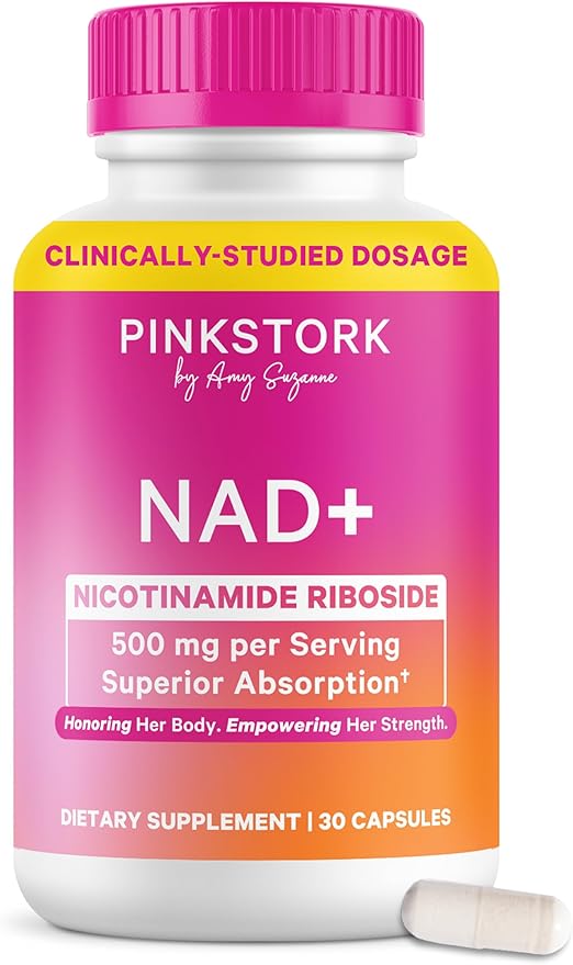 Pink Stork NAD+ Supplement for Women | 500mg Nicotinamide Riboside NR | Clinically-Studied Pure NMN Powder | Brain + Cognitive Support |Energy Skin Essentials Over 30 | 1 Month Supply