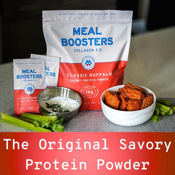 Meal Boosters Savory Protein Powder Supplement | 15–20g Complete Protein Meal Enhancer for Cooking &amp Prep | Collagen Peptides for Gut Joint &amp Support | Keto Friendly Gluten Free (Classic Buf