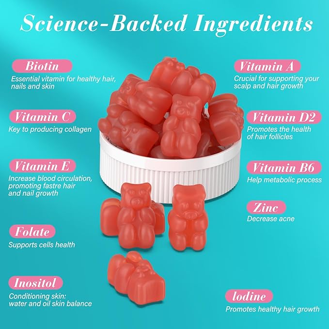 Biotin Gummies -Hair Skin and Nails Vitamins Vegan Vitamin B7 Supports Hair Growth and Stronger Nails for Men &amp Women 90 Day Supply-Strawberry