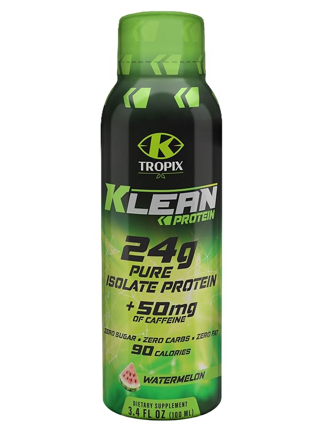 KTROPIX Klean+ Protein Watermelon 24g Whey Protein Isolate + 50mg Natural Caffeine Zero Sugar Crash-Free Energy &amp Focus Portable Protein for Muscle Recovery 3.4Oz Pack of 12