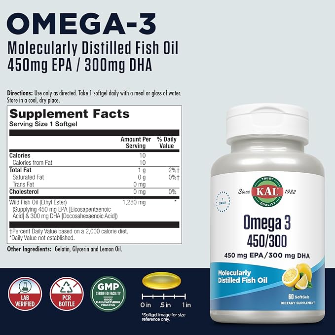KAL 450/300 1280 Mg Omega 3 Lemon 60 Count