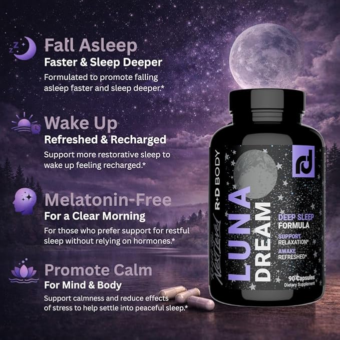 Luna Dream Natural Sleep Supplement for Relaxation &amp Restful Sleep (90 Capsules) - Natural Sleep Aid with Valerian Root Ashwagandha Magnesium L-Tryptophan Lemon Balm &amp More - Melatonin Fr
