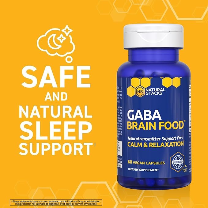 GABA Brain Food - GABA Supplement with L-Citrulline &amp Grape Seed Extract - Supports Calm &amp Relaxation - Nighttime Sleep Aid - Supports Production of Gamma Aminobutyric Acid - 60 L-Citrulline C