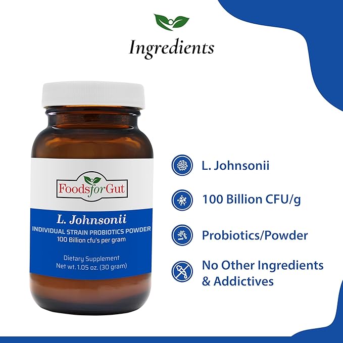 Foods For Gut Lactobacillus Johnsonii Probiotic Powder 100 Billion cfu's | No Additives | Direct from Manufacturer | No Third-Party Storage | Immune Support | L. Johnsonii | 30 Grams (1.05 Oz)