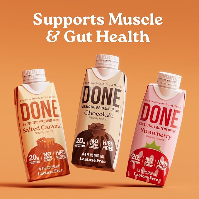 Done Prebiotic Protein Drink Salted Caramel 20G Whey Protein High Fiber Protein Shake With Prebiotics Gluten Free Lactose Free No Added Sugar Natural Flavor Non GMO 8.4 FL Oz Each 15 Pack